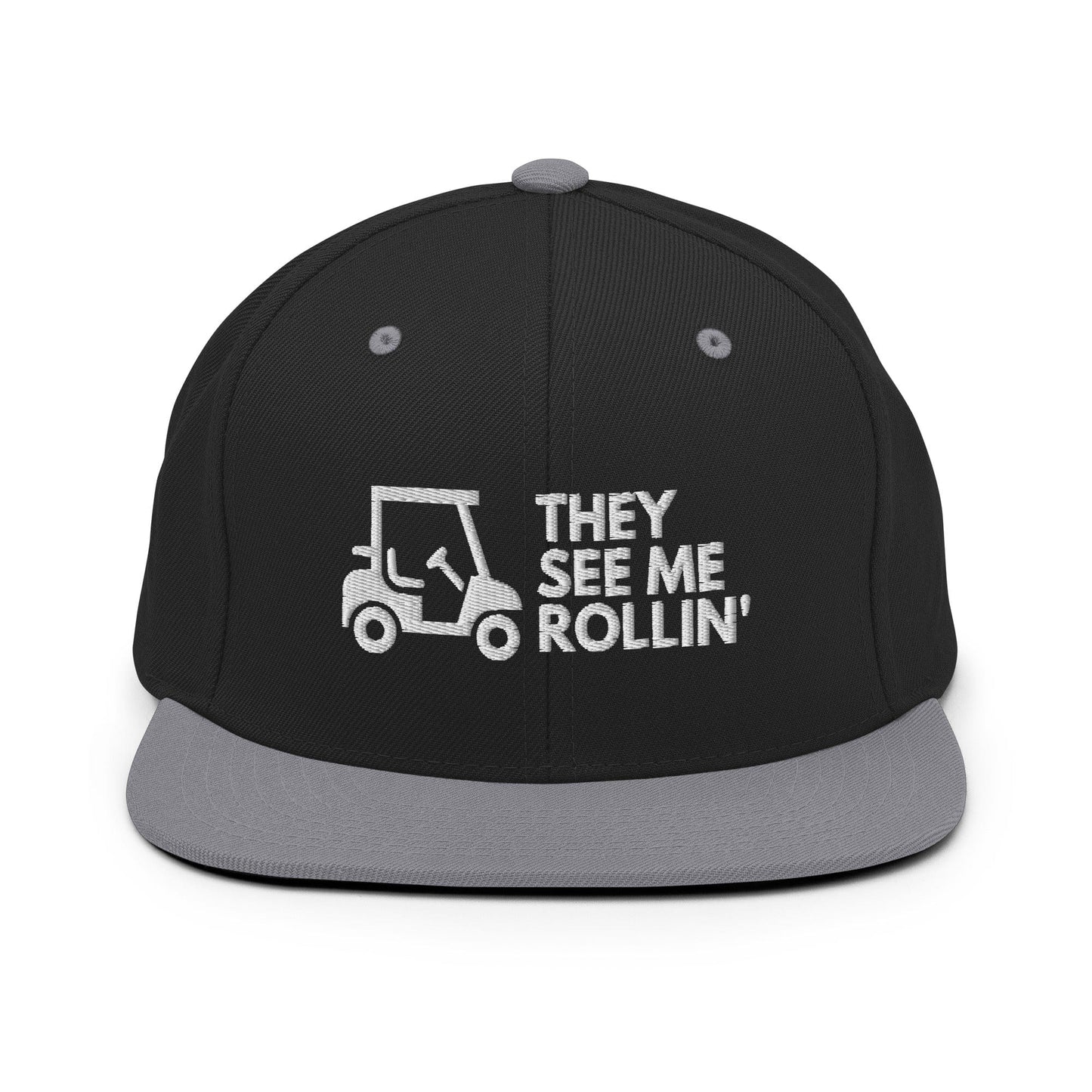 Funny Golfer Gifts  Snapback Hat Black/ Silver They See Me Rollin Golfcart Hat Snapback Hat