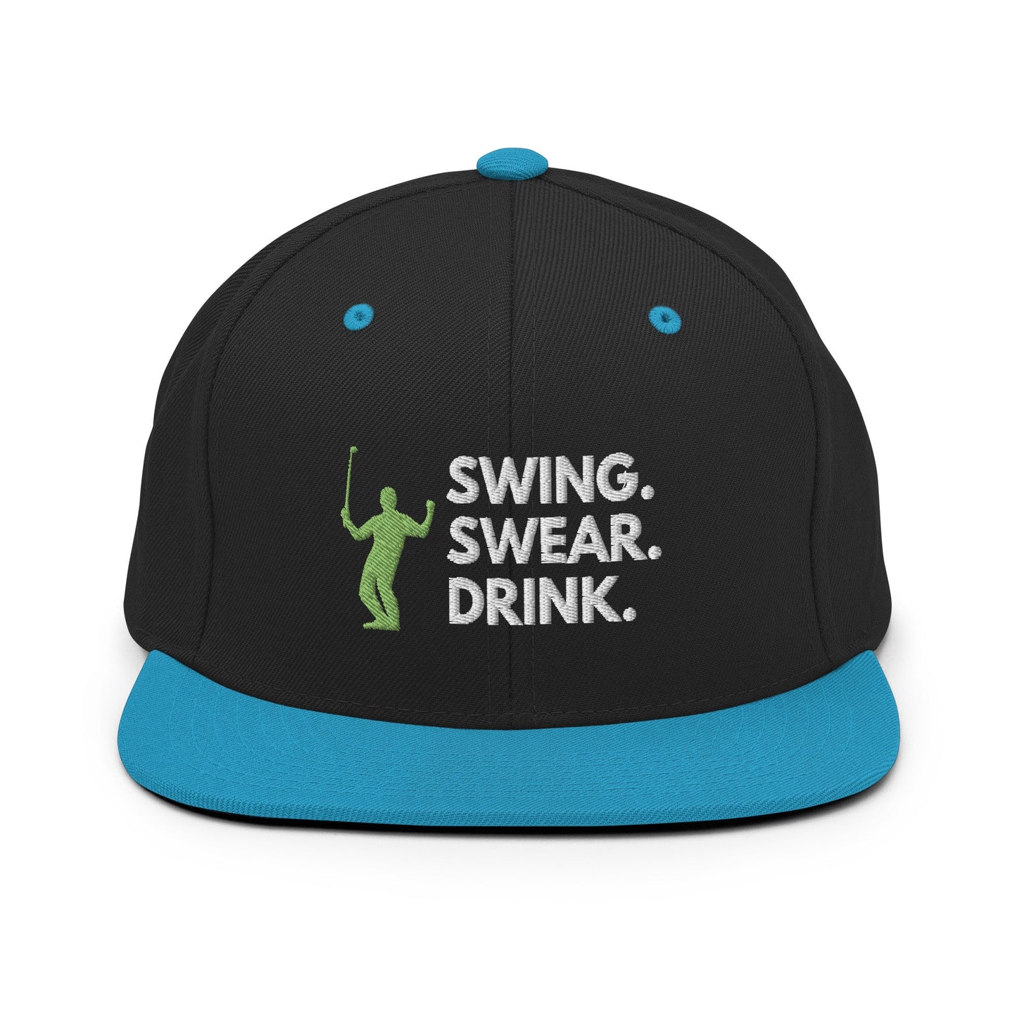 Funny Golfer Gifts  Snapback Hat Black/ Teal Swing. Swear. Drink Snapback Hat