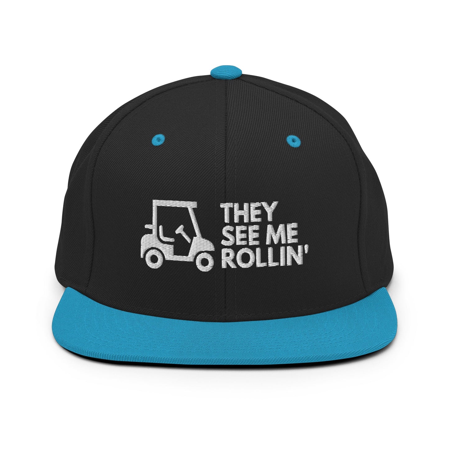 Funny Golfer Gifts  Snapback Hat Black/ Teal They See Me Rollin Golfcart Hat Snapback Hat