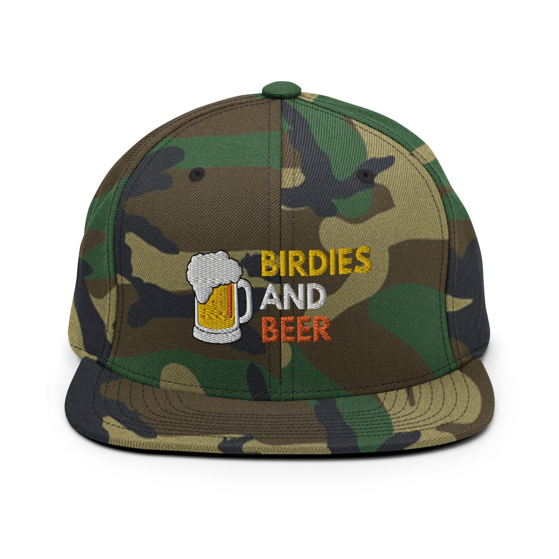 Funny Golfer Gifts  Snapback Hat Green Camo Birdies and Beer Snapback Hat