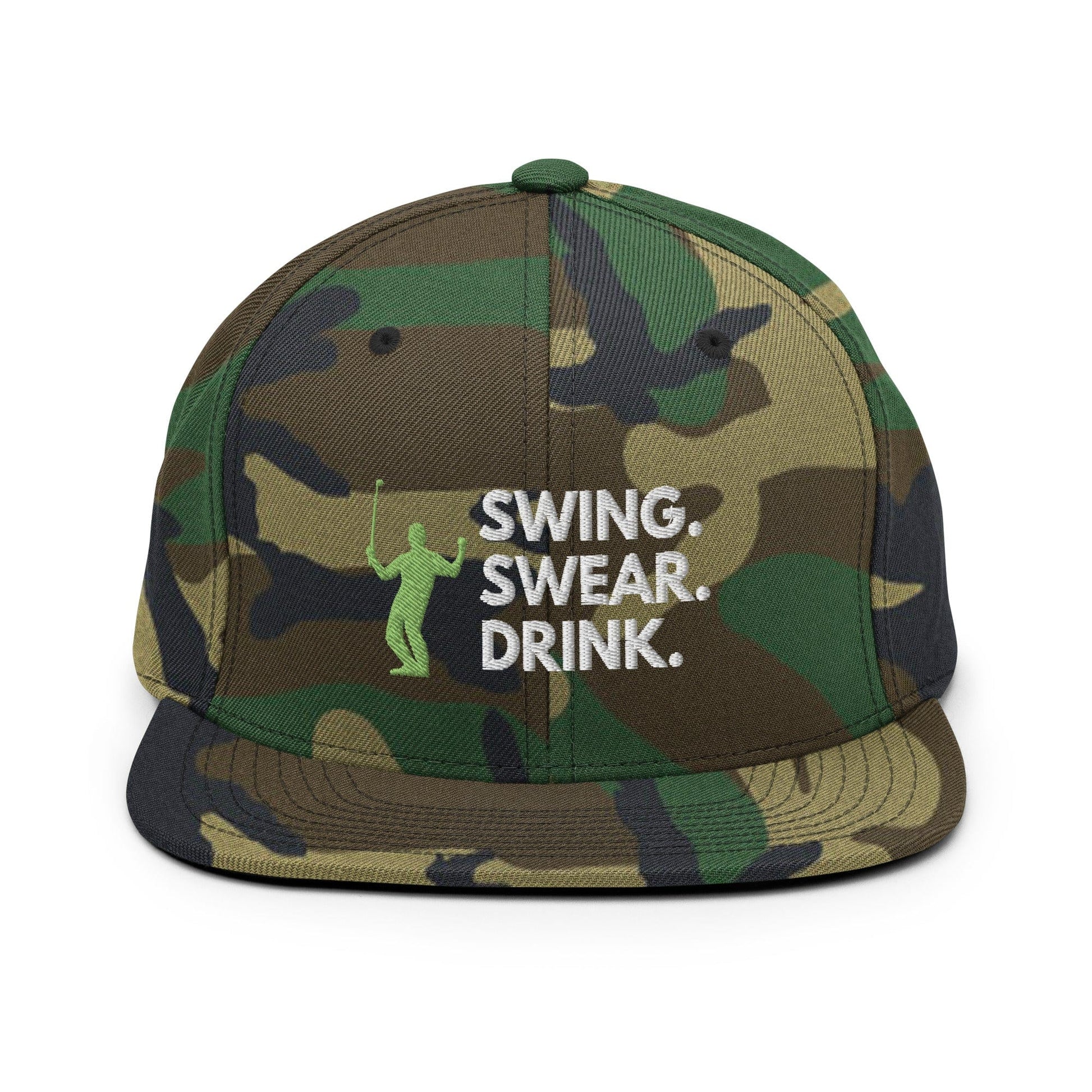 Funny Golfer Gifts  Snapback Hat Green Camo Swing. Swear. Drink Snapback Hat