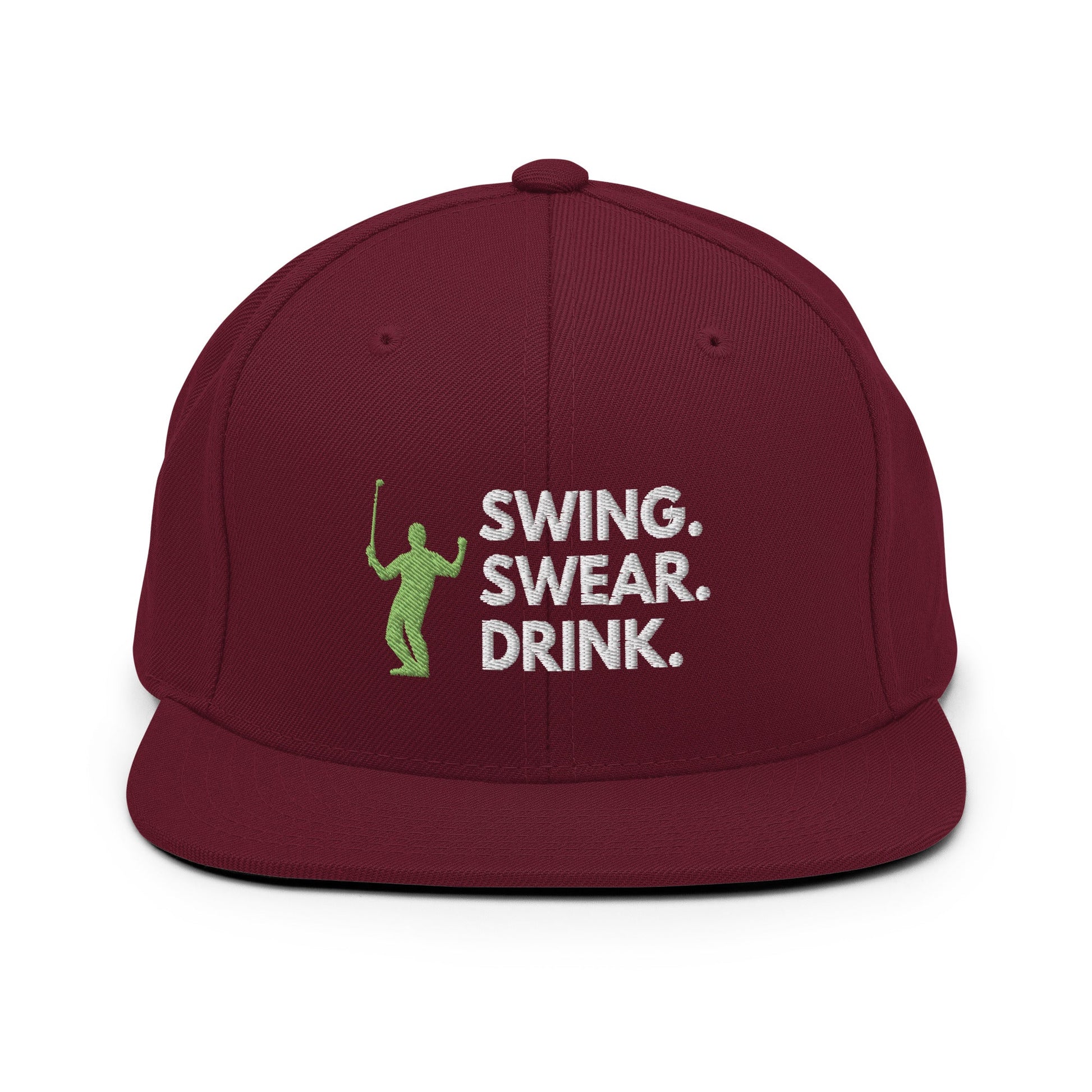 Funny Golfer Gifts  Snapback Hat Maroon Swing. Swear. Drink Snapback Hat