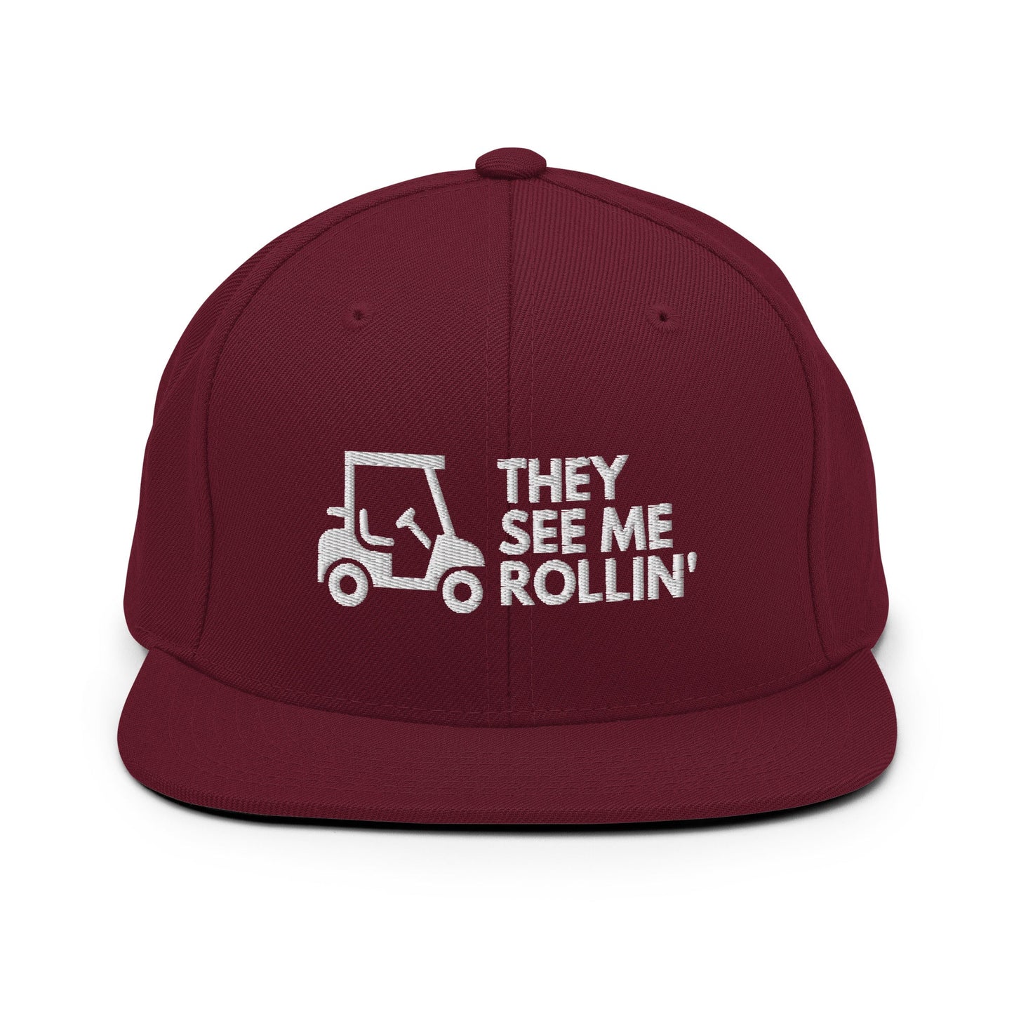 Funny Golfer Gifts  Snapback Hat Maroon They See Me Rollin Golfcart Hat Snapback Hat