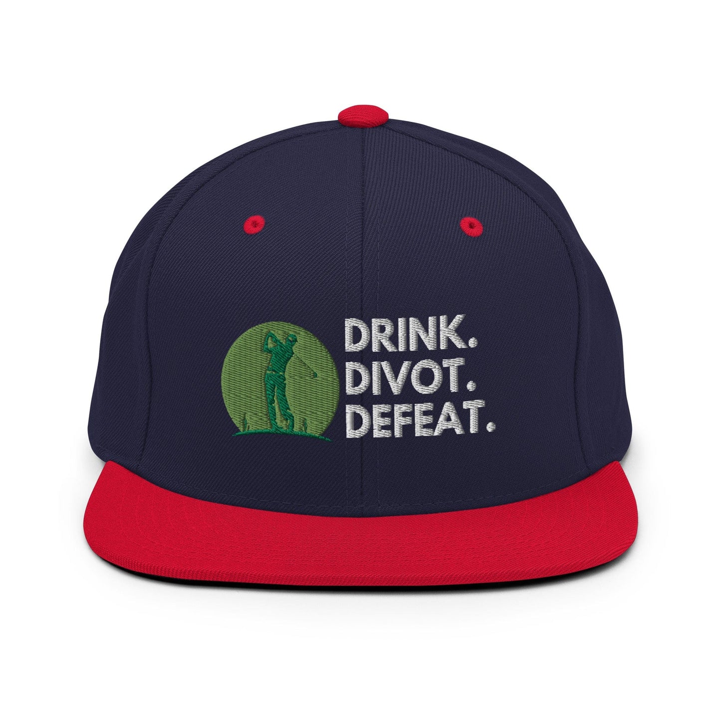 Funny Golfer Gifts  Snapback Hat Navy/ Red Drink. Divot. Defeat Snapback Hat