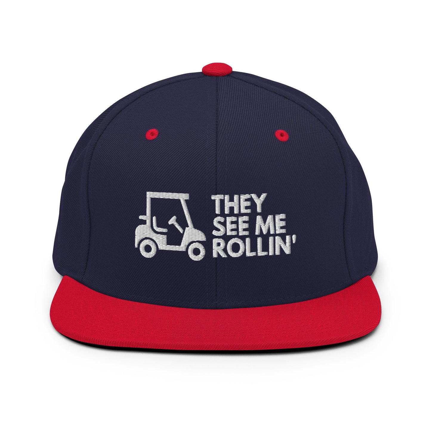 Funny Golfer Gifts  Snapback Hat Navy/ Red They See Me Rollin Golfcart Hat Snapback Hat