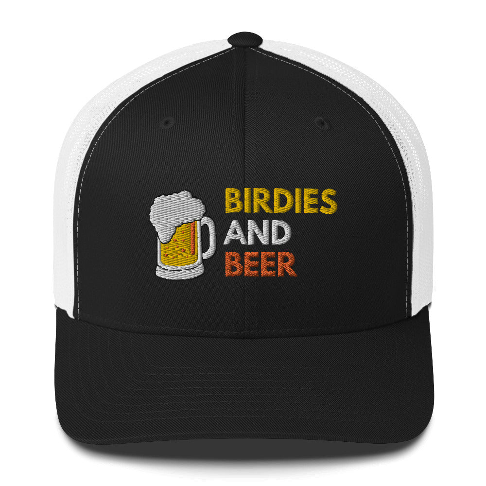 Funny Golfer Gifts  Trucker Hat Black/ White Birdies and Beer Trucker Hat