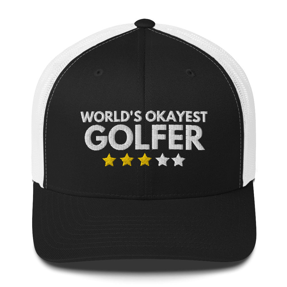 Funny Golfer Gifts  Trucker Hat Black/ White Worlds Okayest Golfer Hat Trucker Hat