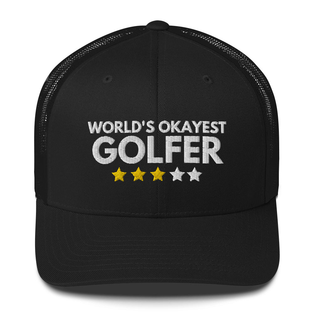 Funny Golfer Gifts  Trucker Hat Black Worlds Okayest Golfer Hat Trucker Hat