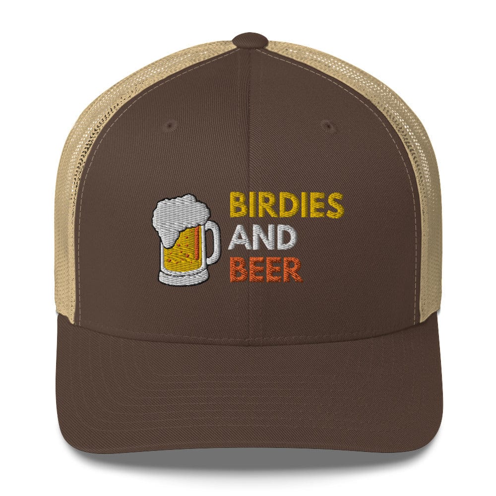 Funny Golfer Gifts  Trucker Hat Brown/ Khaki Birdies and Beer Trucker Hat