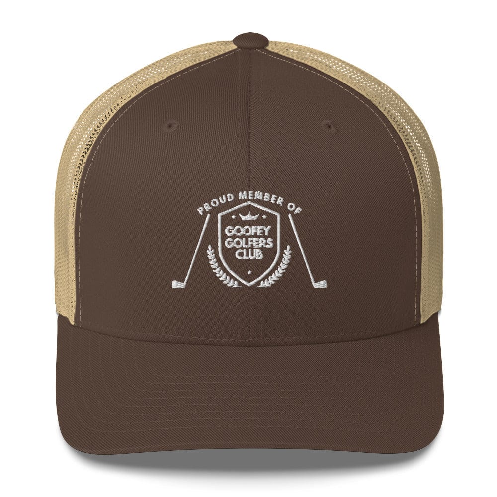 Funny Golfer Gifts  Trucker Hat Brown/ Khaki Goofey Golfers Club Trucker Hat