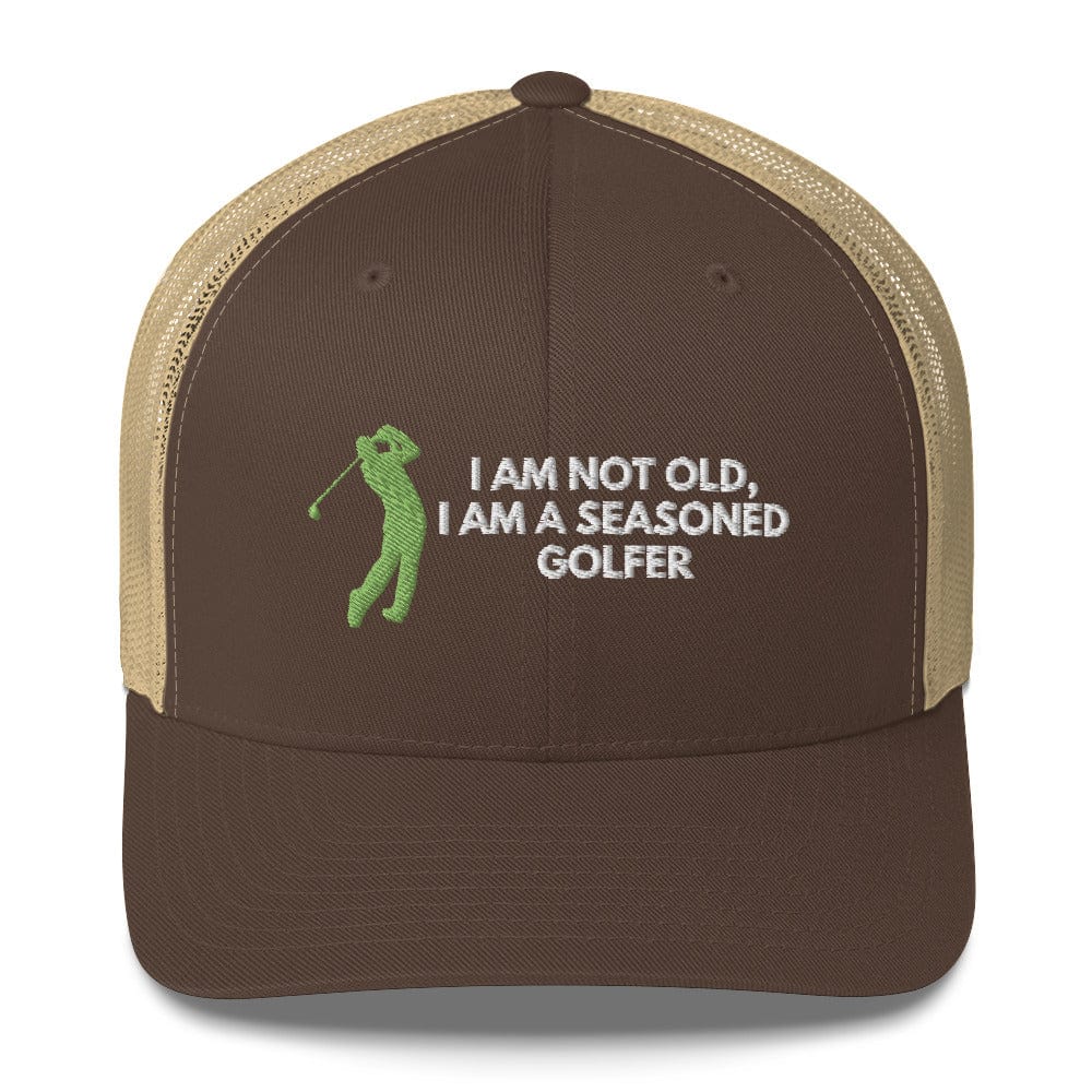 Funny Golfer Gifts  Trucker Hat Brown/ Khaki Im Not Old I Am A Seasoned Golfer Hat Trucker Hat