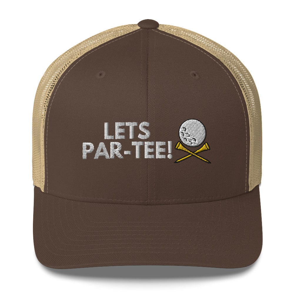Funny Golfer Gifts  Trucker Hat Brown/ Khaki Lets Par-Tee Hat Trucker Hat