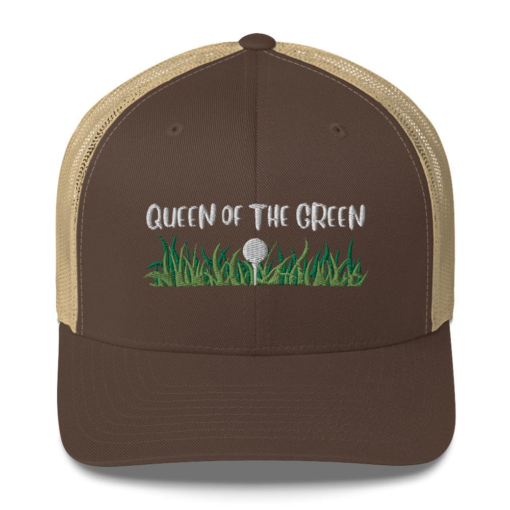Funny Golfer Gifts  Trucker Hat Brown/ Khaki Queen Of The Green Trucker Hat