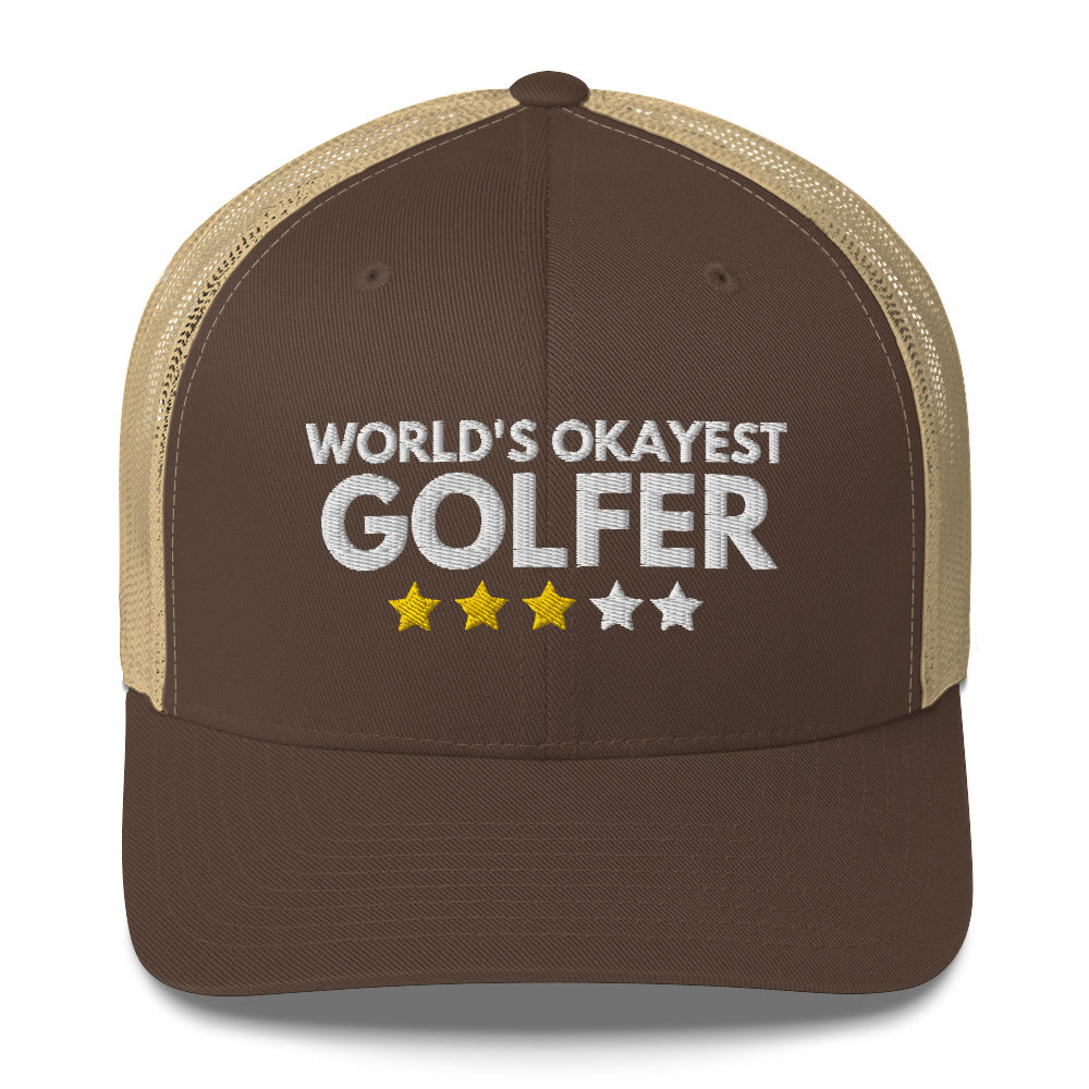 Funny Golfer Gifts  Trucker Hat Brown/ Khaki Worlds Okayest Golfer Hat Trucker Hat