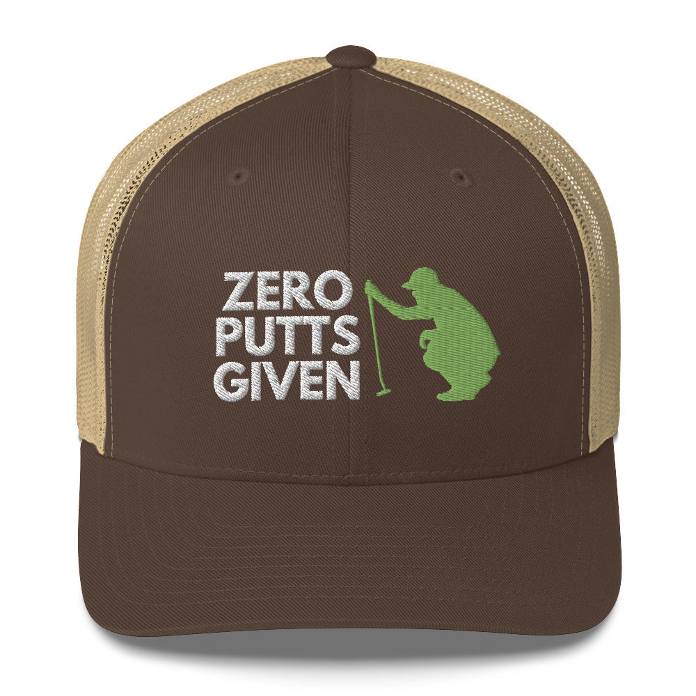 Funny Golfer Gifts Trucker Hat Brown/ Khaki Zero Putts Given Hat Trucker Hat