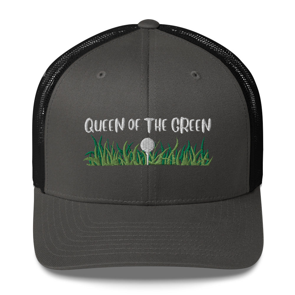 Funny Golfer Gifts  Trucker Hat Charcoal/ Black Queen Of The Green Trucker Hat