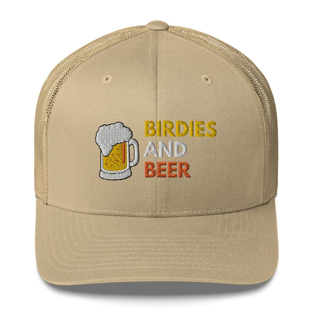Funny Golfer Gifts  Trucker Hat Khaki Birdies and Beer Trucker Hat