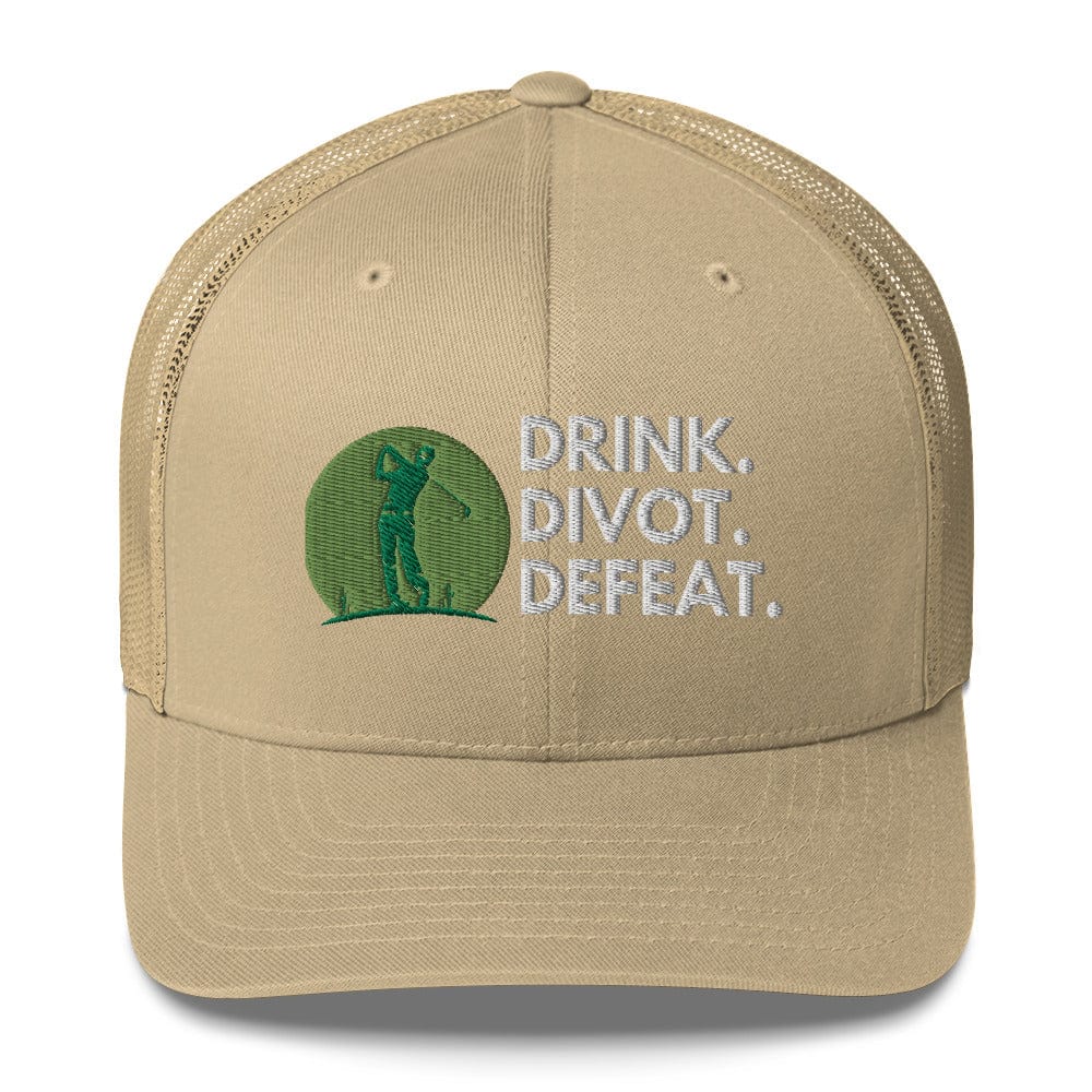 Funny Golfer Gifts  Trucker Hat Khaki Drink. Divot. Defeat Trucker Hat