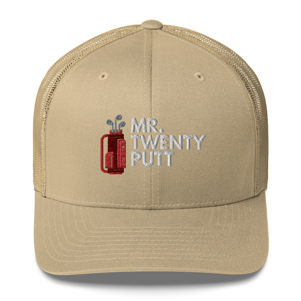 Funny Golfer Gifts  Trucker Hat Khaki Mr. Twenty Putt Trucker Hat