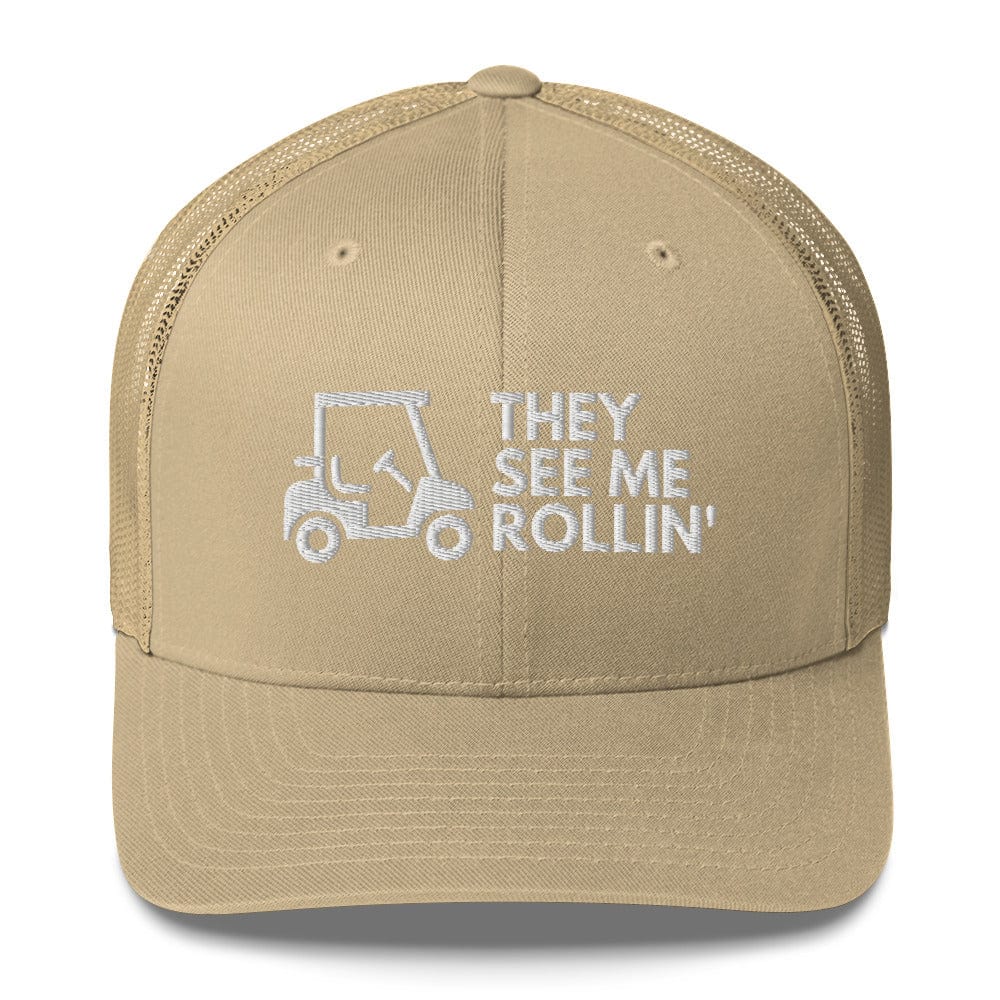 Funny Golfer Gifts  Trucker Hat Khaki They See Me Rollin Golfcart Hat Trucker Hat