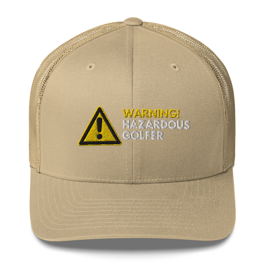 Funny Golfer Gifts  Trucker Hat Khaki Warning Hazardous Golfer Trucker Hat