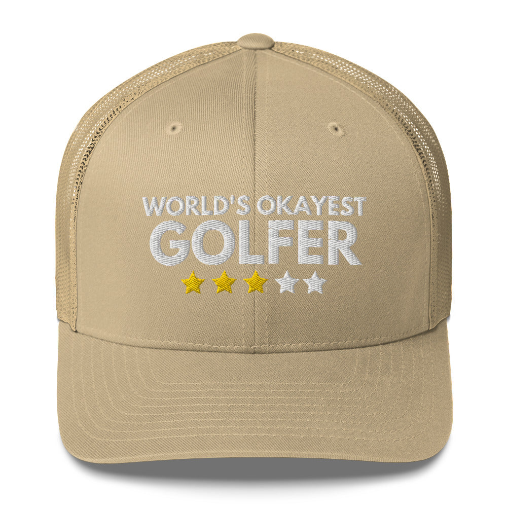Funny Golfer Gifts  Trucker Hat Khaki Worlds Okayest Golfer Hat Trucker Hat