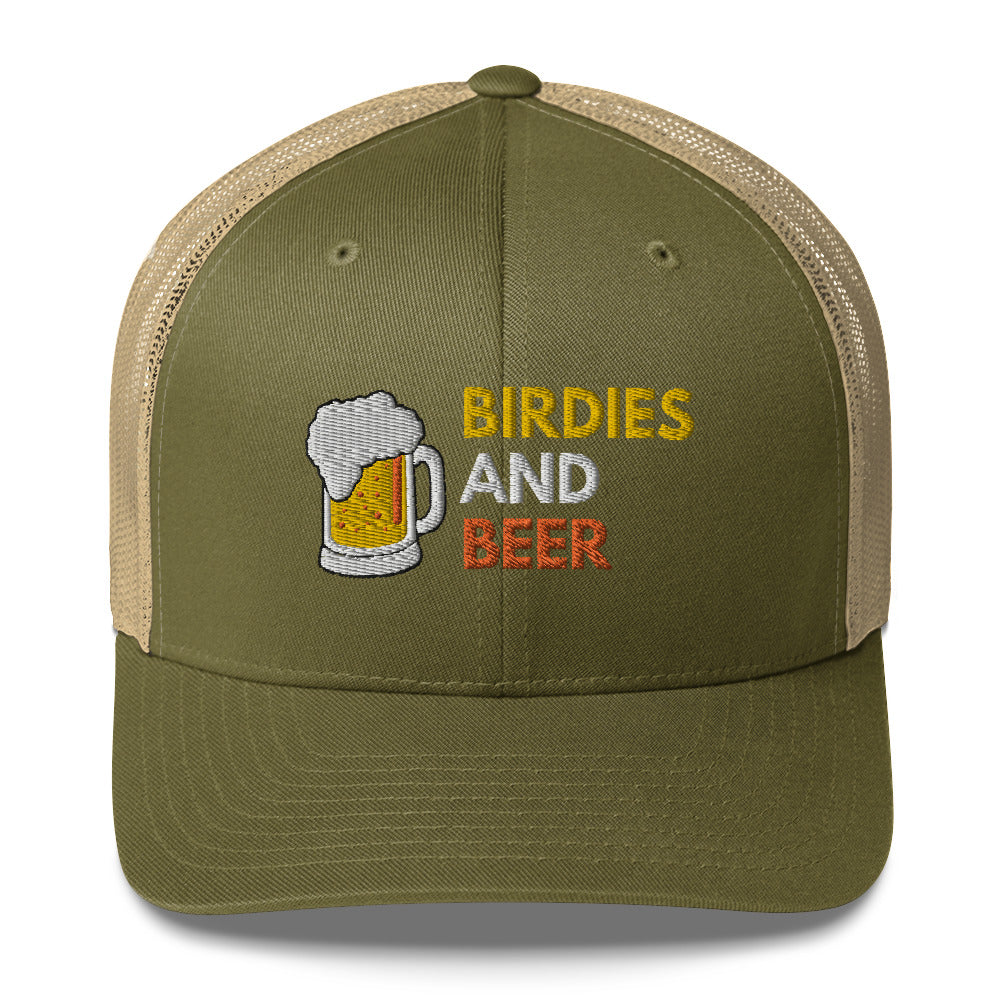 Funny Golfer Gifts  Trucker Hat Moss/ Khaki Birdies and Beer Trucker Hat