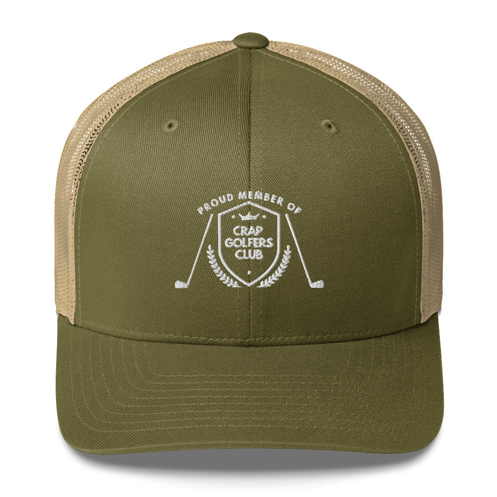 Funny Golfer Gifts  Trucker Hat Moss/ Khaki Crap Golfers Club Trucker Hat