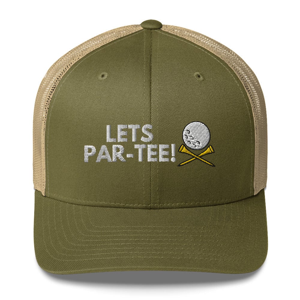 Funny Golfer Gifts  Trucker Hat Moss/ Khaki Lets Par-Tee Hat Trucker Hat