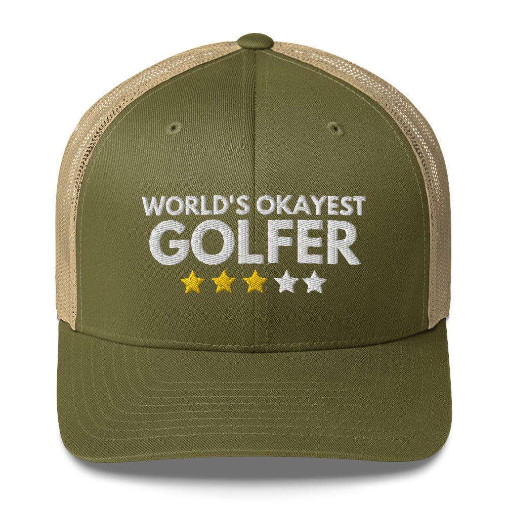 Funny Golfer Gifts  Trucker Hat Moss/ Khaki Worlds Okayest Golfer Hat Trucker Hat