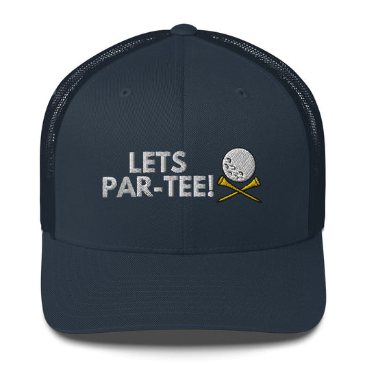 Funny Golfer Gifts  Trucker Hat Navy Lets Par-Tee Hat Trucker Hat