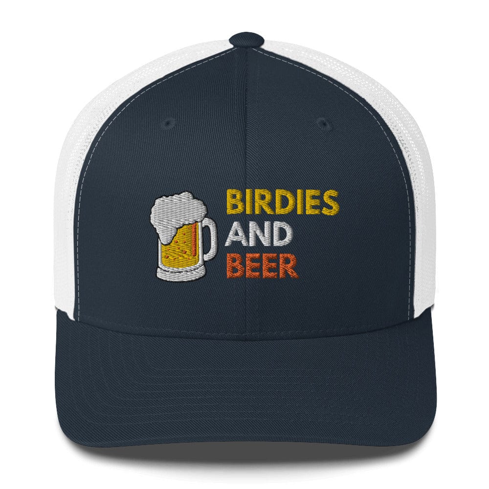 Funny Golfer Gifts  Trucker Hat Navy/ White Birdies and Beer Trucker Hat