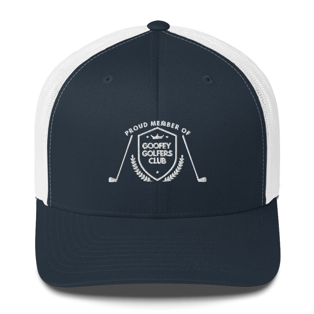 Funny Golfer Gifts  Trucker Hat Navy/ White Goofey Golfers Club Trucker Hat