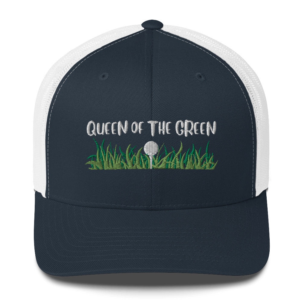 Funny Golfer Gifts  Trucker Hat Navy/ White Queen Of The Green Trucker Hat