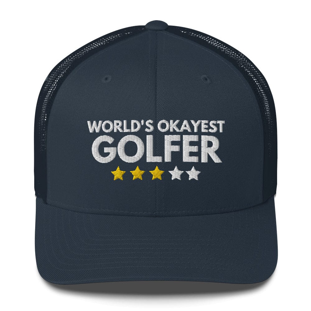 Funny Golfer Gifts  Trucker Hat Navy Worlds Okayest Golfer Hat Trucker Hat