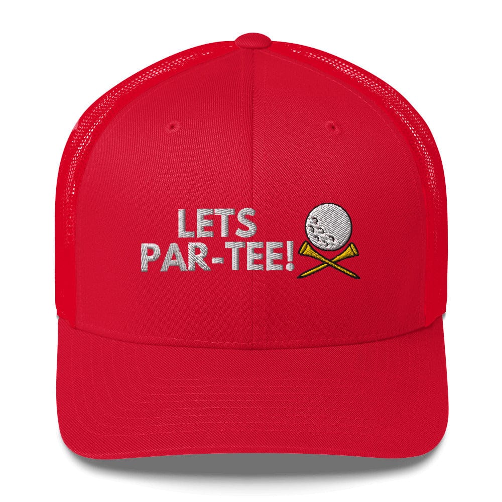 Funny Golfer Gifts  Trucker Hat Red Lets Par-Tee Hat Trucker Hat