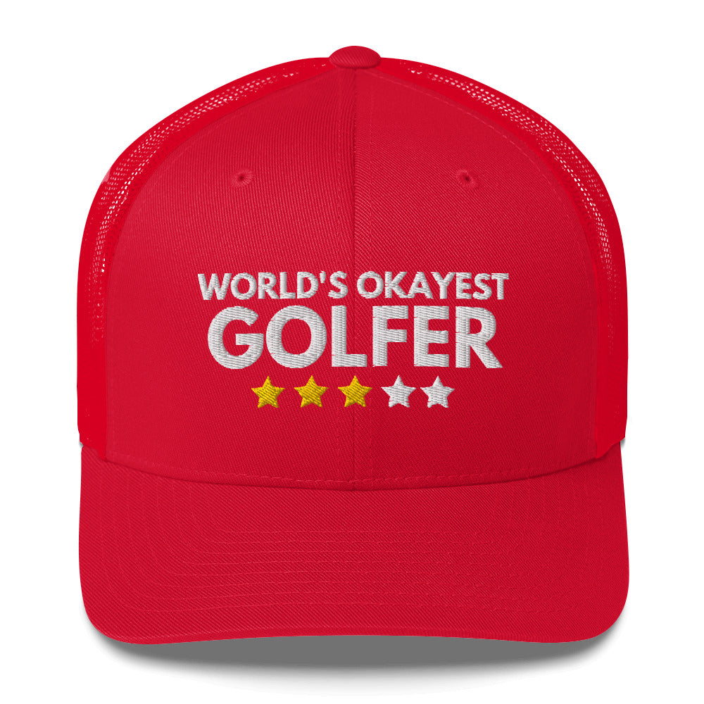 Funny Golfer Gifts  Trucker Hat Red Worlds Okayest Golfer Hat Trucker Hat