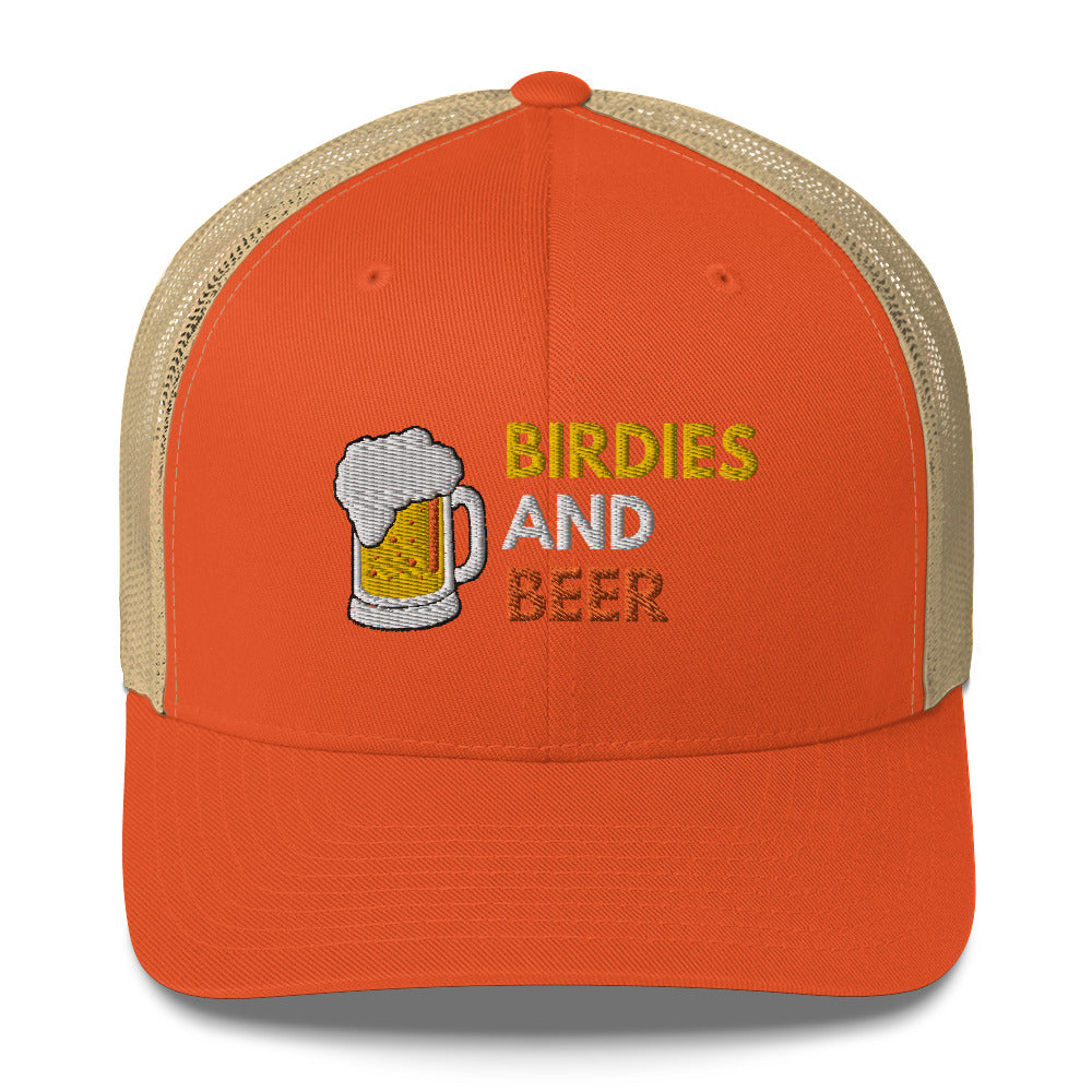Funny Golfer Gifts  Trucker Hat Rustic Orange/ Khaki Birdies and Beer Trucker Hat