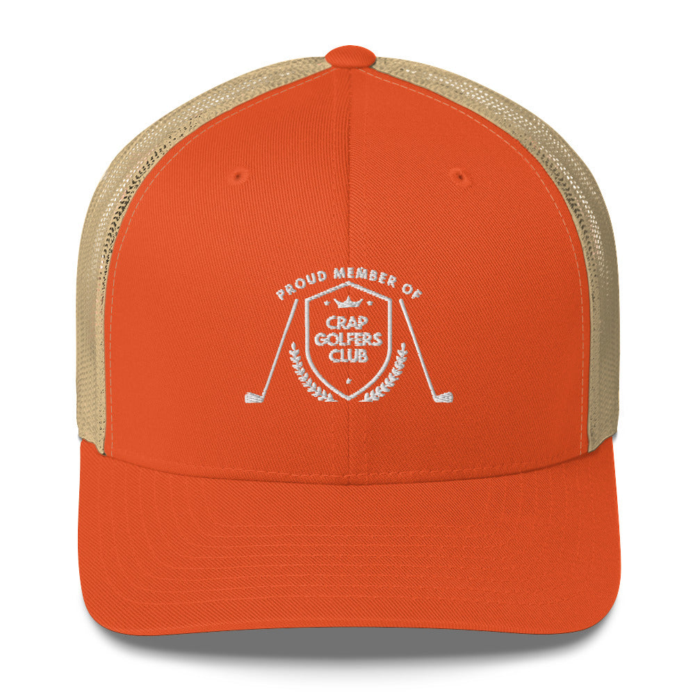 Funny Golfer Gifts  Trucker Hat Rustic Orange/ Khaki Crap Golfers Club Trucker Hat