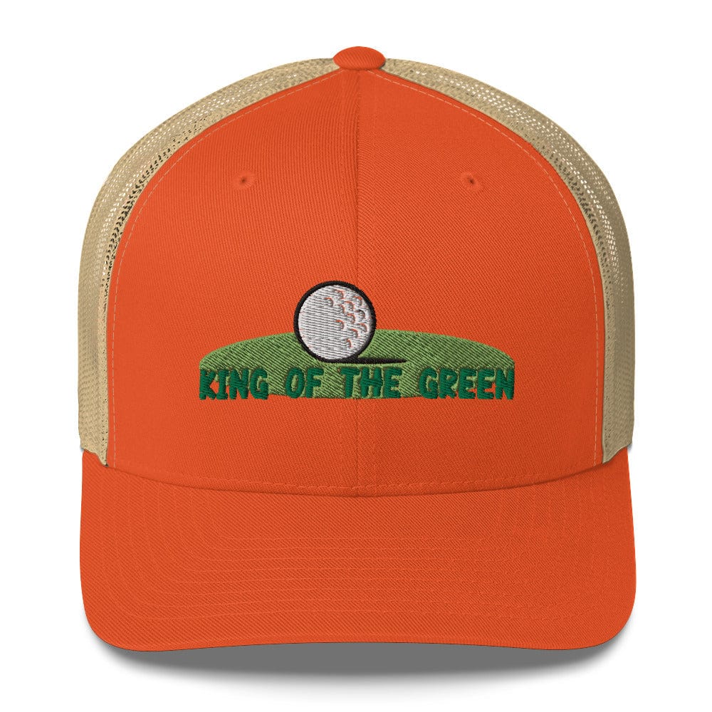 Funny Golfer Gifts  Trucker Hat Rustic Orange/ Khaki King of the Green Trucker Hat