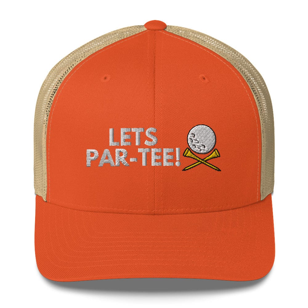 Funny Golfer Gifts  Trucker Hat Rustic Orange/ Khaki Lets Par-Tee Hat Trucker Hat