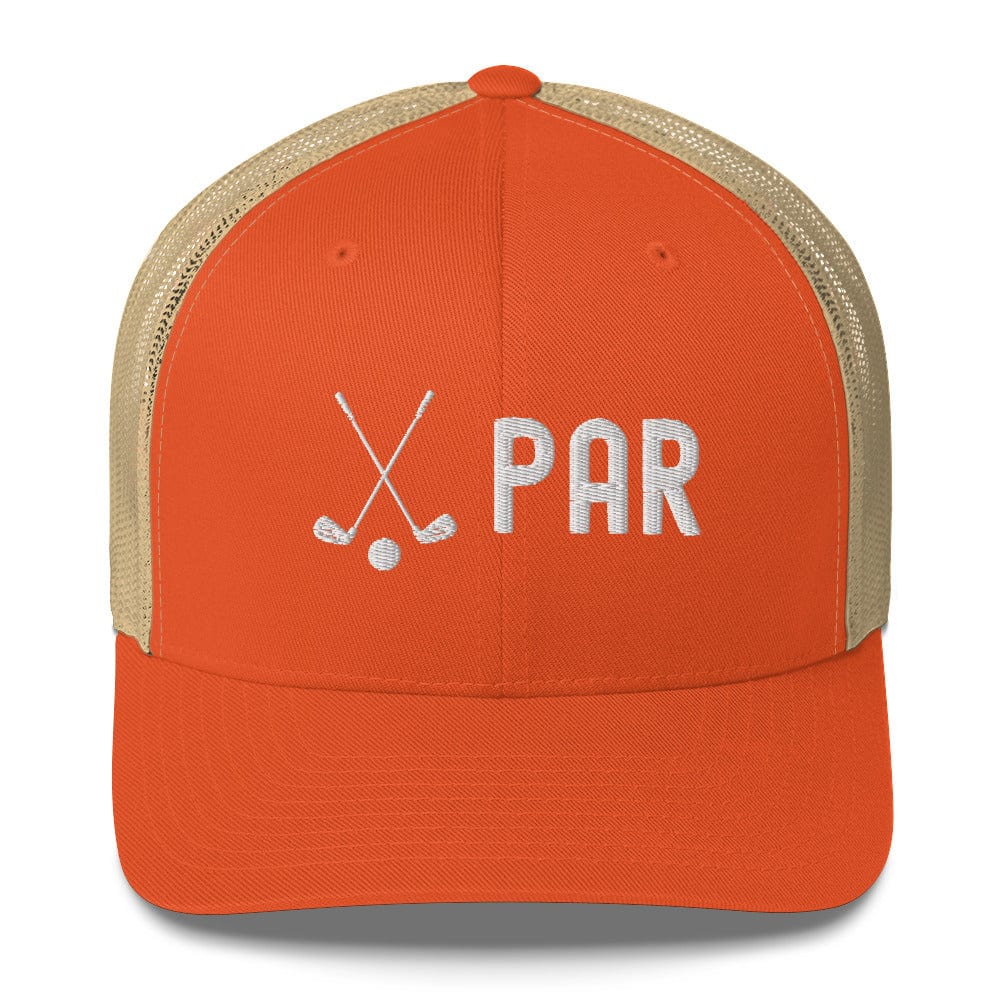 Funny Golfer Gifts  Trucker Hat Rustic Orange/ Khaki Par Golf Club Golfball Hat Trucker Hat