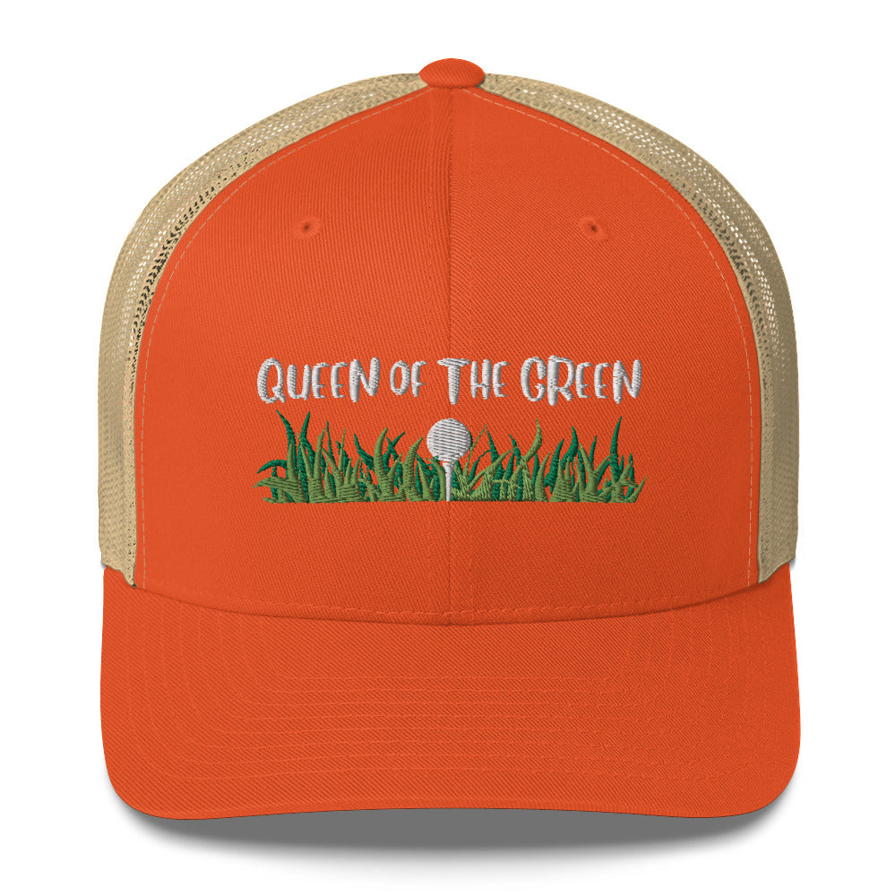 Funny Golfer Gifts  Trucker Hat Rustic Orange/ Khaki Queen Of The Green Trucker Hat