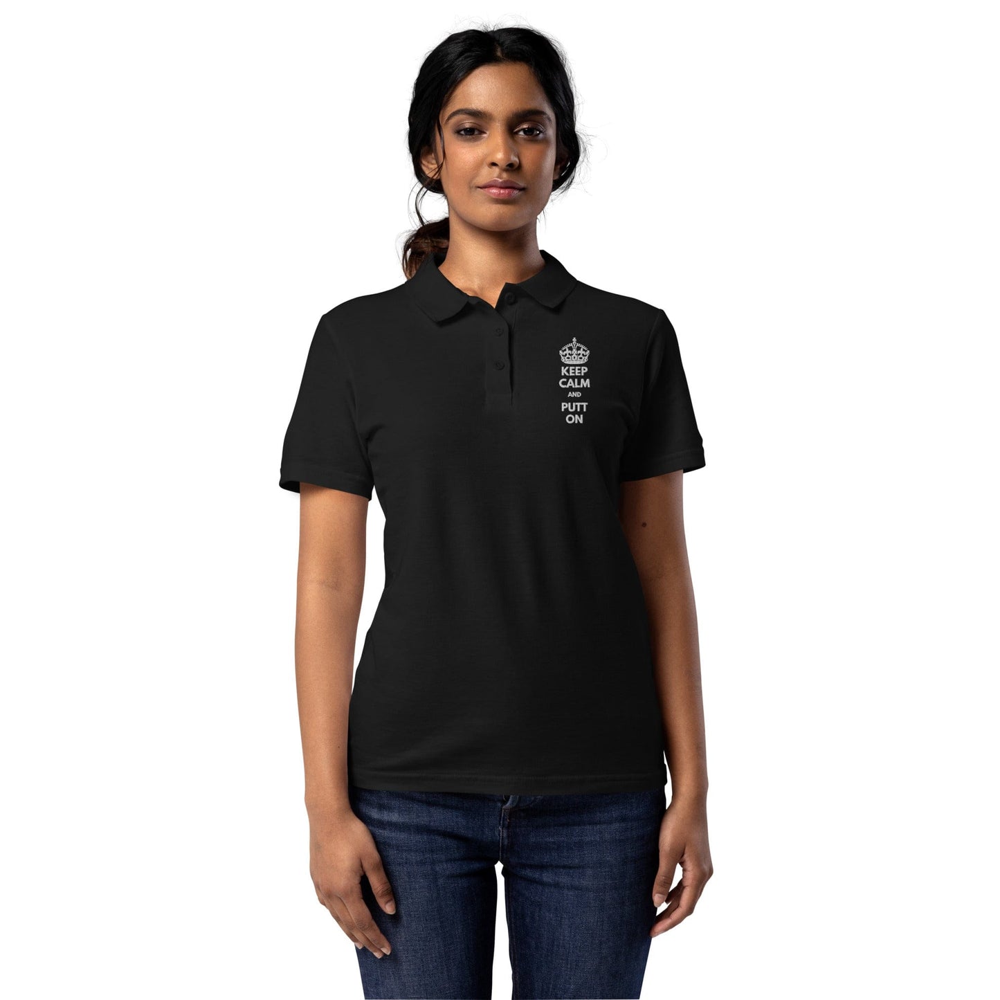 Funny Golfer Gifts  Womens Polo Keep Calm and Putt On Women’s Pique Polo Shirt