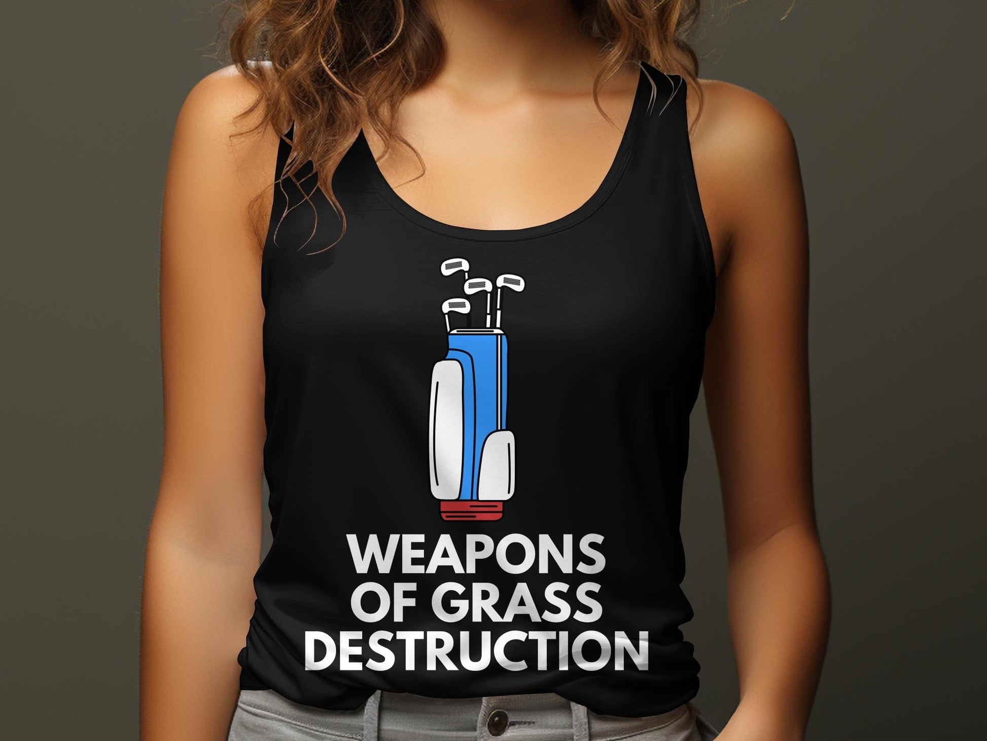 Funny Golfer Gifts  Womens Tank Top Weapons of Grass Destruction Golf Womans Tank Top