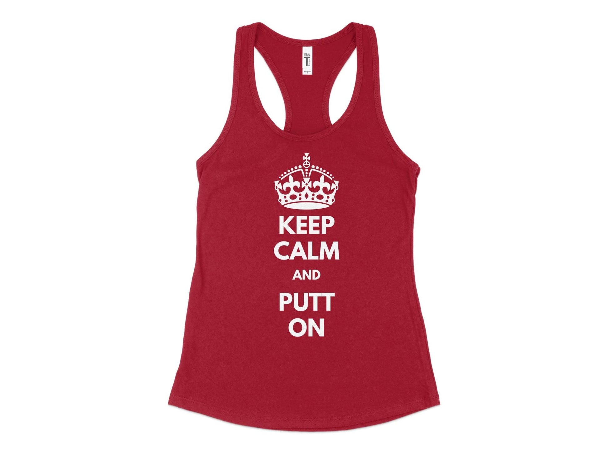Funny Golfer Gifts  Womens Tank Top XS / Cardinal Keep Calm and Putt On Golf Womans Tank Top