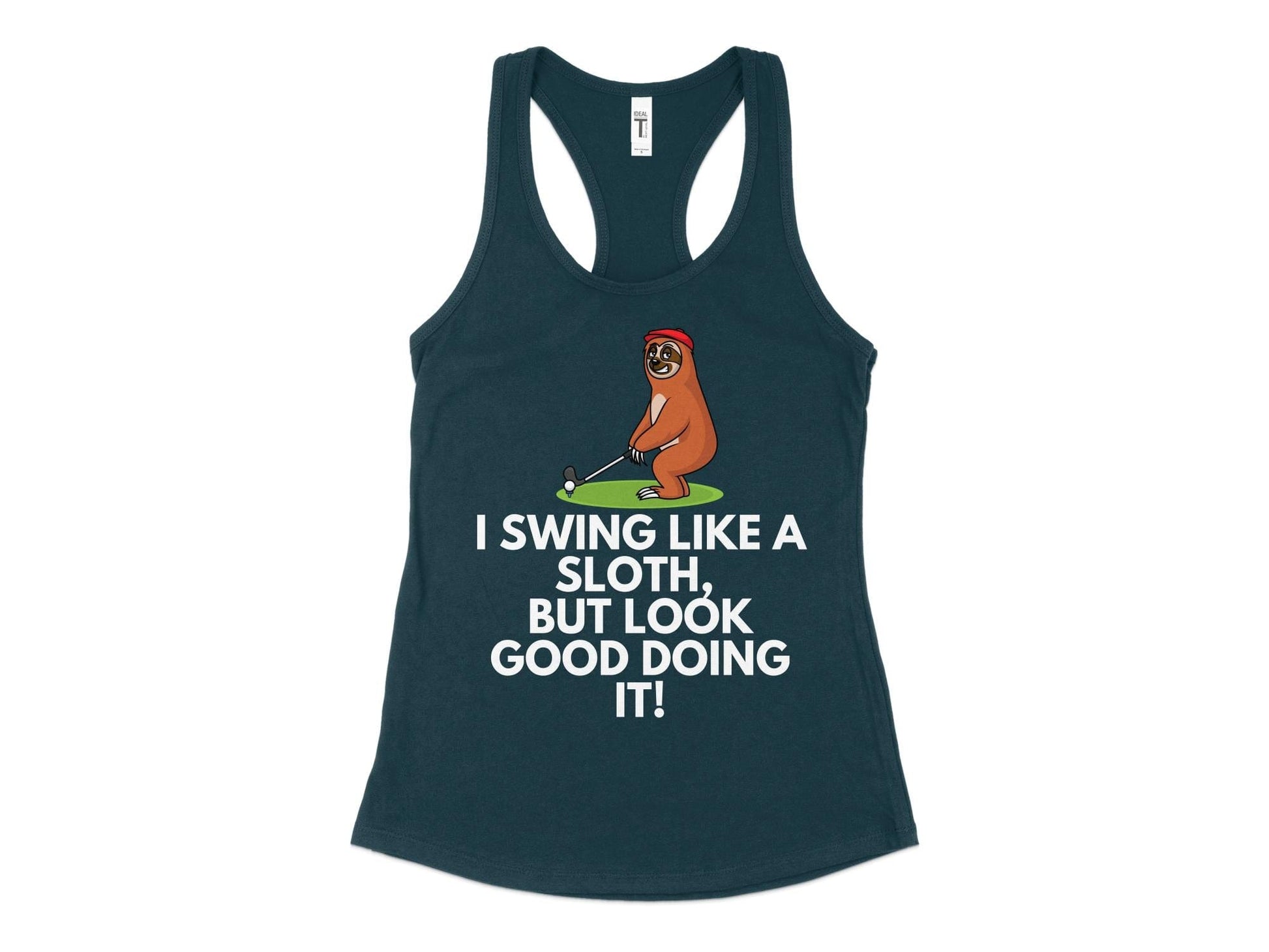 Funny Golfer Gifts  Womens Tank Top XS / Midnight Navy I Swing Like a Sloth Golf Womans Tank Top