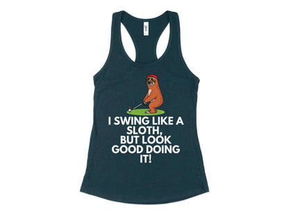 Funny Golfer Gifts  Womens Tank Top XS / Midnight Navy I Swing Like a Sloth Golf Womans Tank Top