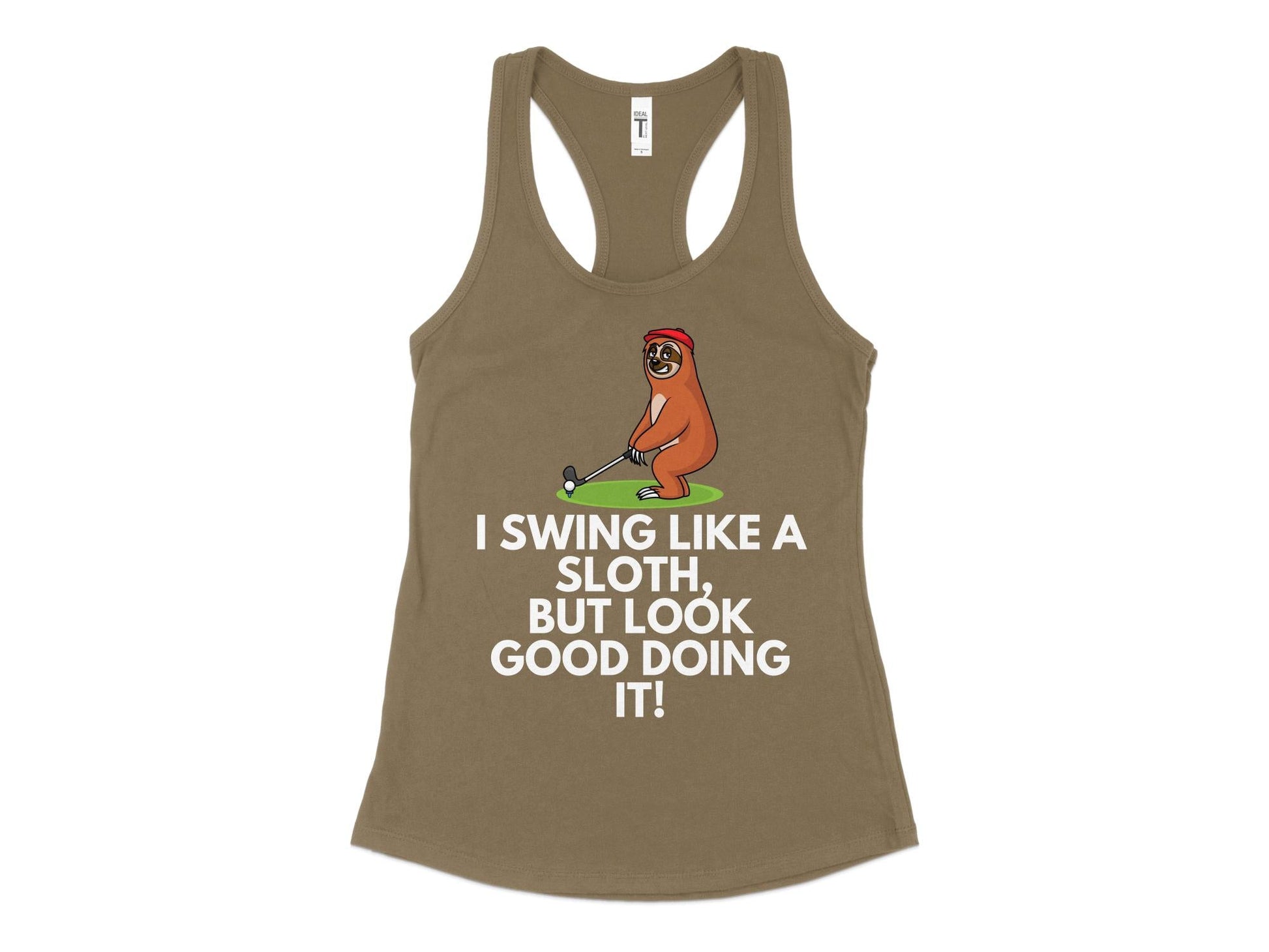 Funny Golfer Gifts  Womens Tank Top XS / Military Green I Swing Like a Sloth Golf Womans Tank Top
