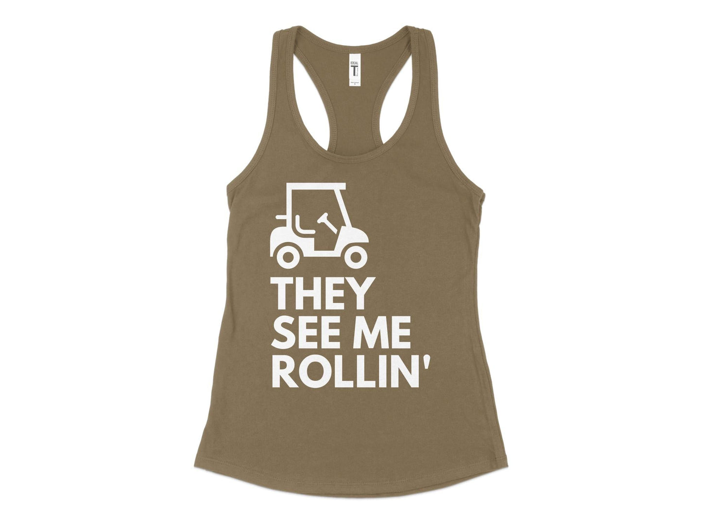 Funny Golfer Gifts  Womens Tank Top XS / Military Green They See Me Rollin Golf Womans Tank Top